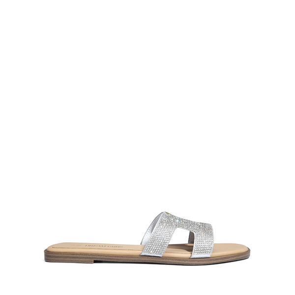 Cut-out Strap Light Sole Slide Sandals - SILVER-RHINESTONE - 3