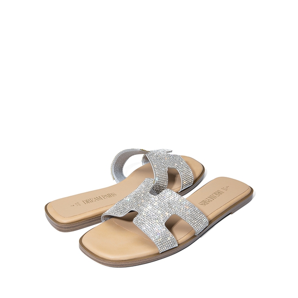 Cut-out Strap Light Sole Slide Sandals - SILVER-RHINESTONE - 5