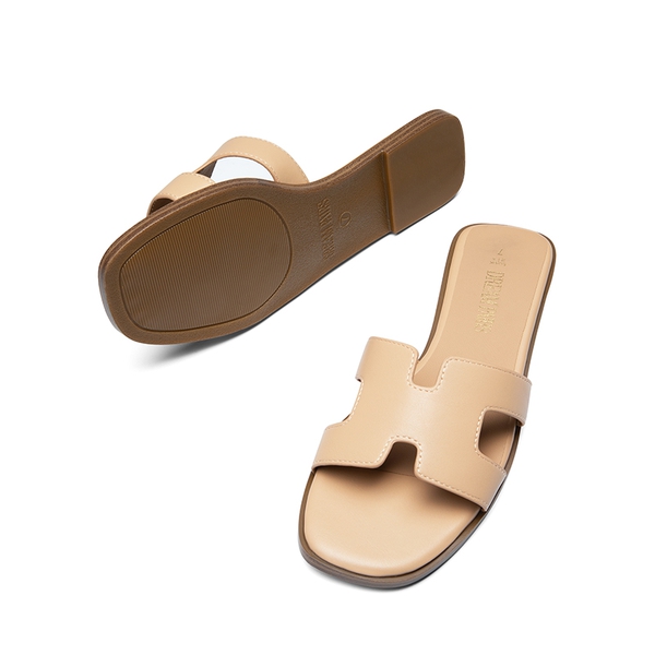 Cut-out Strap Light Sole Slide Sandals - NUDE - 6