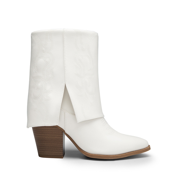 Fold Over Embroidered Cowgirl Boots - WHITE-PU - 1