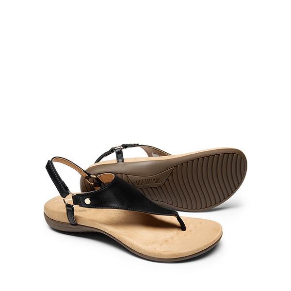 Arch Support Flat Thong Sandals - BLACK - 5