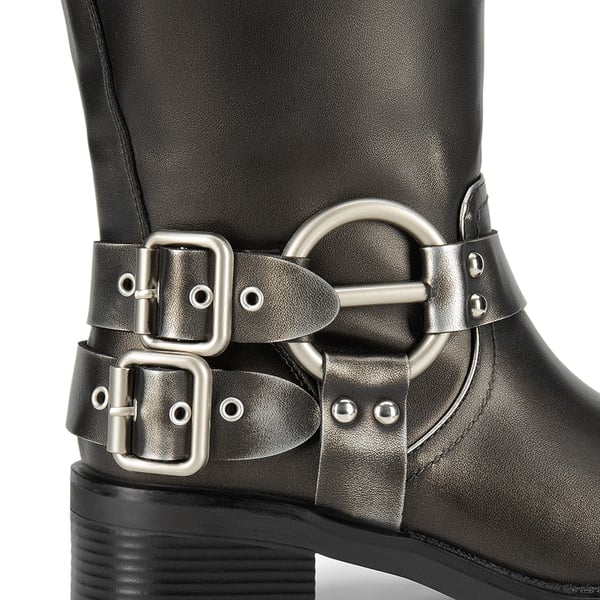 Buckles Motorcycle Mid-Calf Boots - SILVER - 5