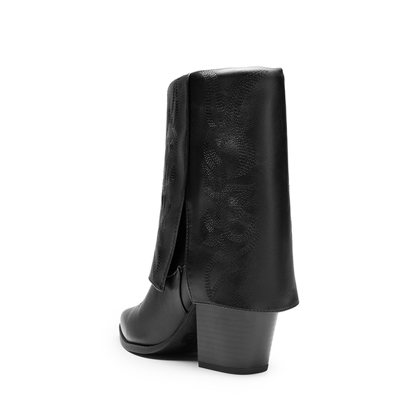 Fold Over Embroidered Cowgirl Boots - BLACK-PU - 2