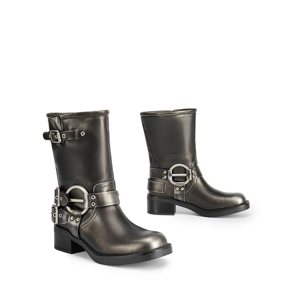 Buckles Motorcycle Mid-Calf Boots - SILVER - 6
