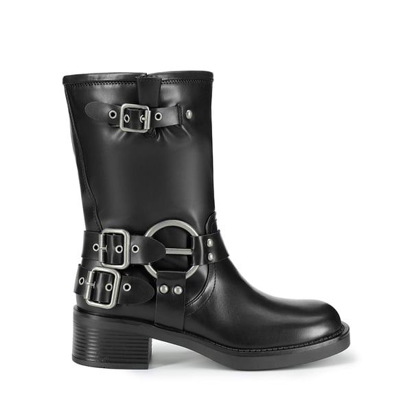 Buckles Motorcycle Mid-Calf Boots - BLACK - 3