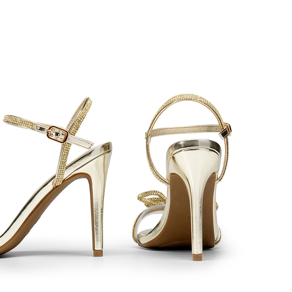 Double Bowknots Rhinestone Stiletto Heels - ROSE GOLD-RHINESTONE - 4