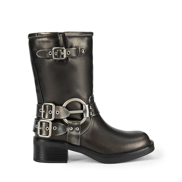 Buckles Motorcycle Mid-Calf Boots - SILVER - 3