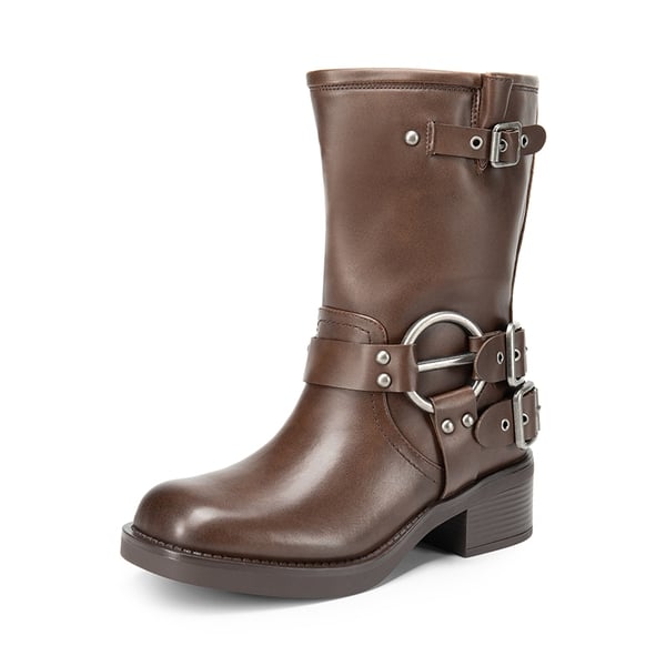 Women s Motorcycle Mid Calf Boots Dream Pairs