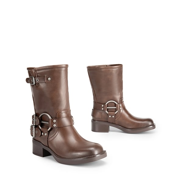 Buckles Motorcycle Mid-Calf Boots - TAN - 6