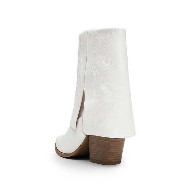 Fold Over Embroidered Cowgirl Boots - WHITE-PU - 2