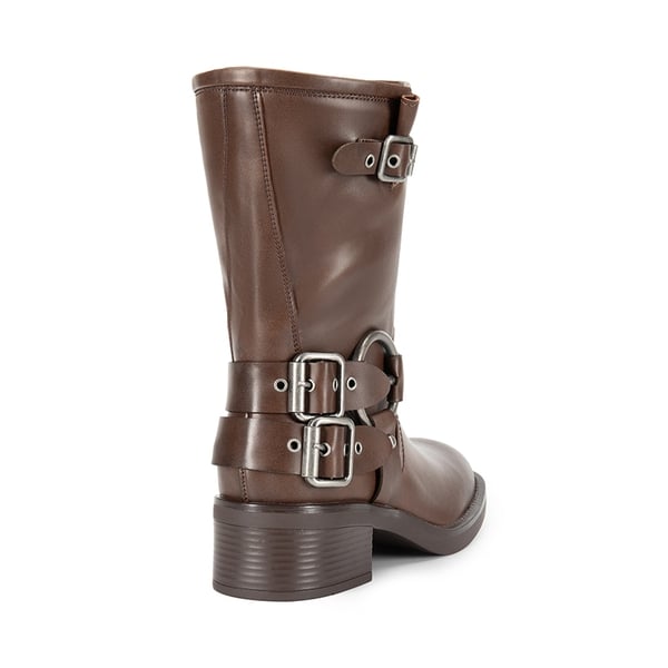 Buckles Motorcycle Mid-Calf Boots - TAN - 4