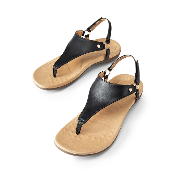 Arch Support Flat Thong Sandals - BLACK - 6