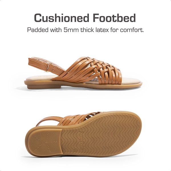 Girls' Ankle-Strap Strappy Flat Sandals - BROWN - 4