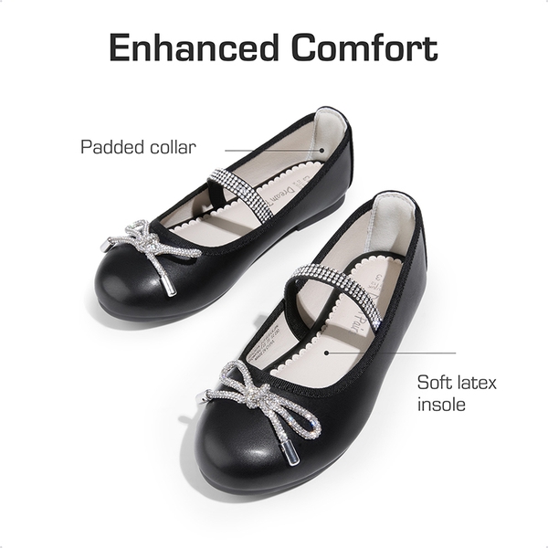 Girls' Sparkly Mary Jane Bow Flats - BLACK - 3