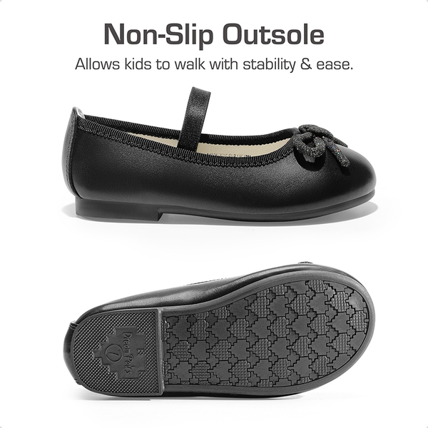 Girls' Comfortable Mary Jane Bow Flats - BLACK - 4