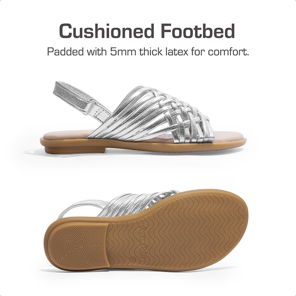 Girls' Ankle-Strap Strappy Flat Sandals - SILVER - 4