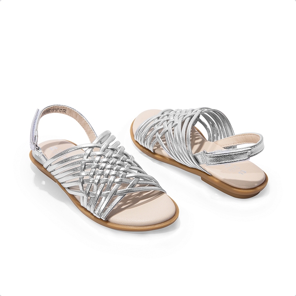 Girls' Ankle-Strap Strappy Flat Sandals - SILVER - 3