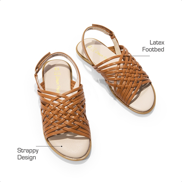 Girls' Ankle-Strap Strappy Flat Sandals - BROWN - 1