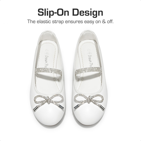 Girls' Sparkly Mary Jane Bow Flats - WHITE - 2
