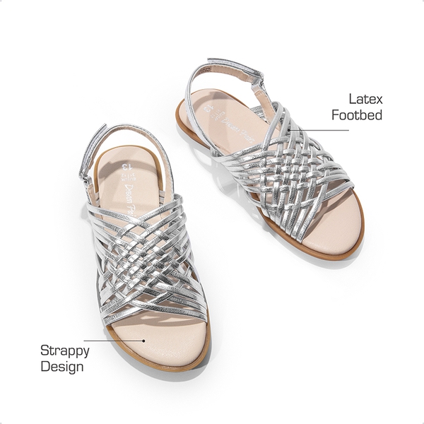 Girls' Ankle-Strap Strappy Flat Sandals - SILVER - 1