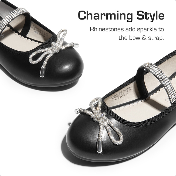 Girls' Sparkly Mary Jane Bow Flats - BLACK - 1