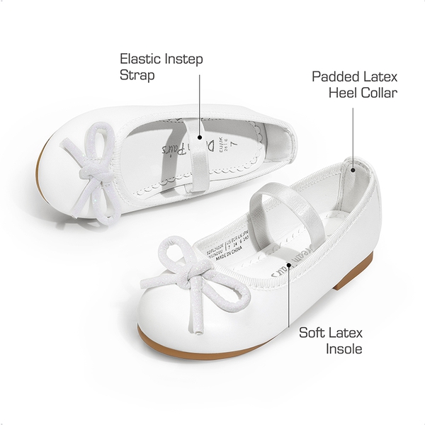 Girls' Comfortable Mary Jane Bow Flats - WHITE - 2