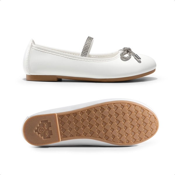 Girls' Sparkly Mary Jane Bow Flats - WHITE - 4