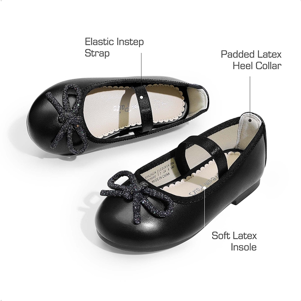 Girls' Comfortable Mary Jane Bow Flats - BLACK - 2