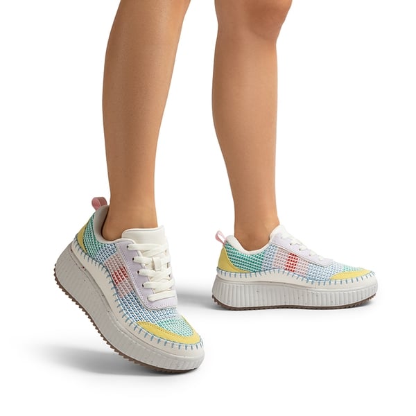 [Arch] Tweed-Effect Platform Fashion Sneakers - WHITE RAINBOW - 2