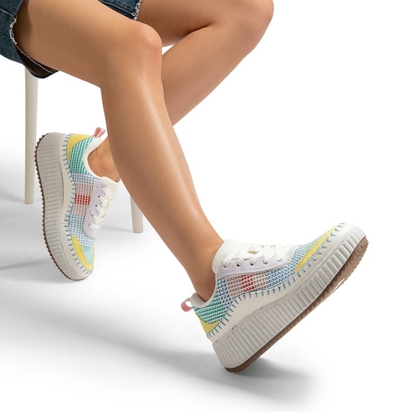 [Arch] Tweed-Effect Platform Fashion Sneakers - WHITE RAINBOW - 1