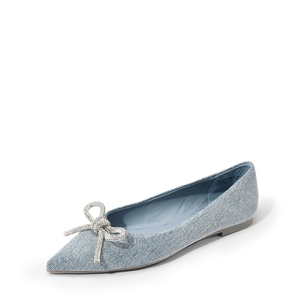 Rhinestone Bow Pointed Toe Flats - DENIM BLUE -  0