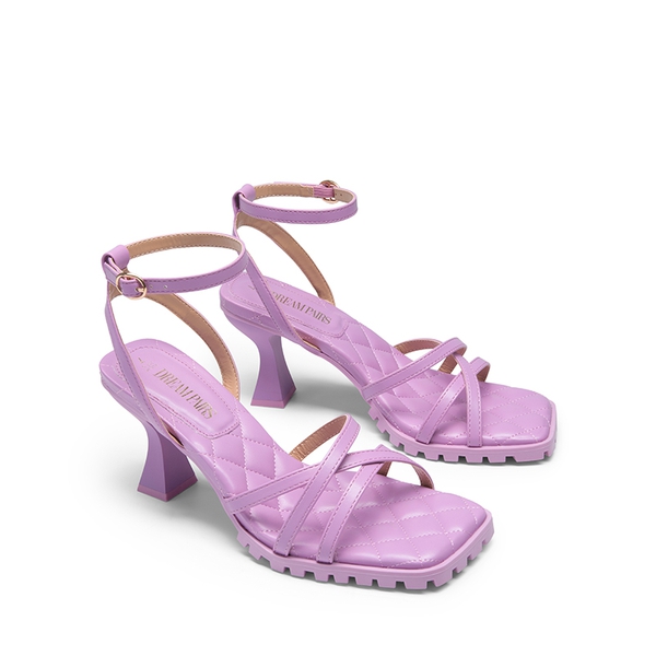 Non-Slip Square Toe Strappy Sandals - LAVENDER - 4