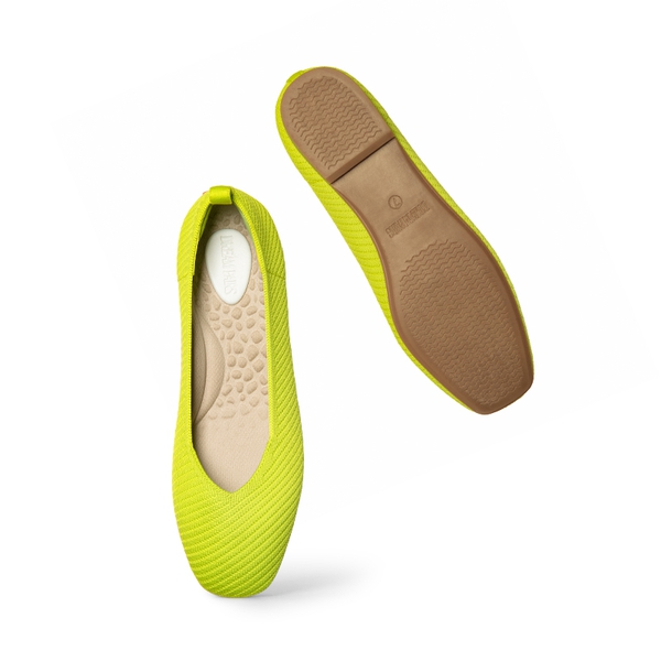 Machine Washable Arch Support Knit Flats - LEMON GREEN-ECO - 4