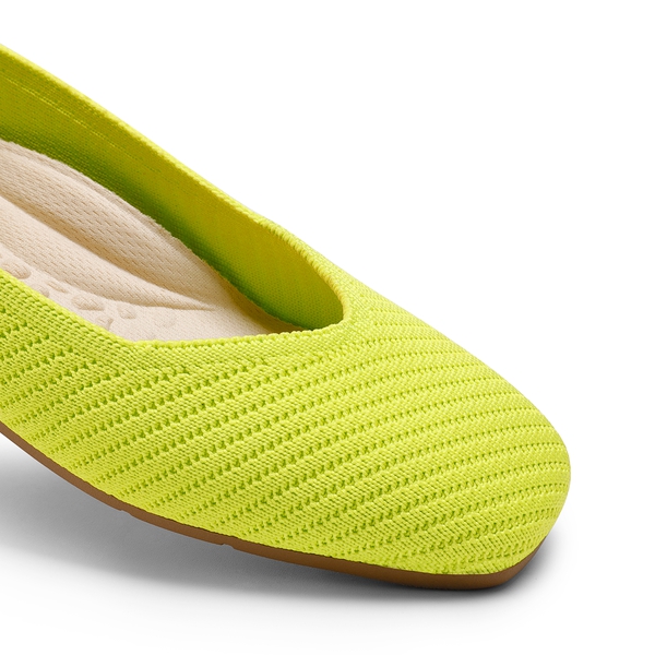 Machine Washable Arch Support Knit Flats - LEMON GREEN-ECO - 6