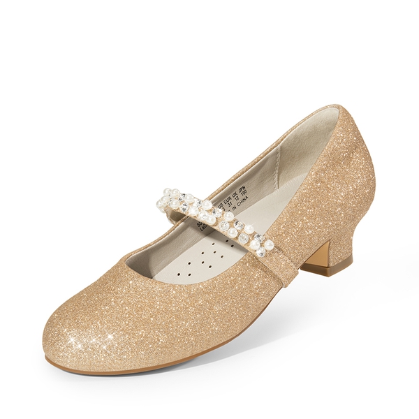 Girls' Rhinestone Mary Jane Low Heels - GOLD GLITTER -  0
