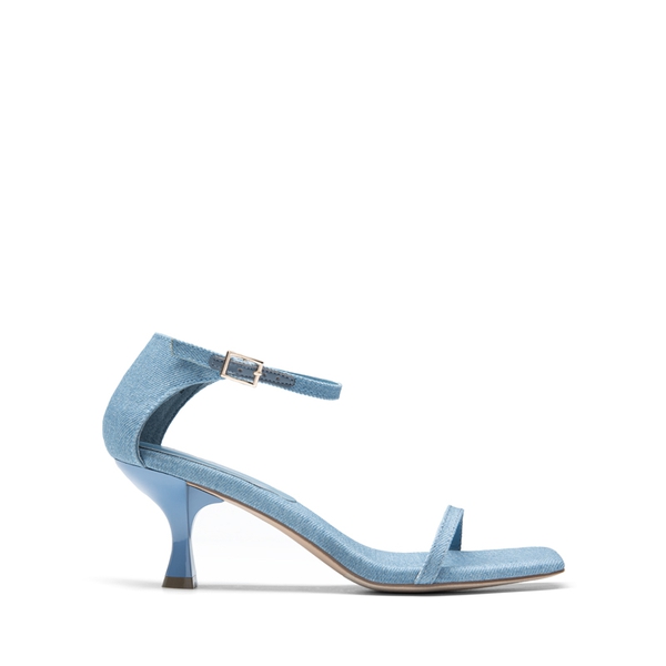 Square-Toe One Strap Kitten Heel Sandals - DENIM BLUE - 3