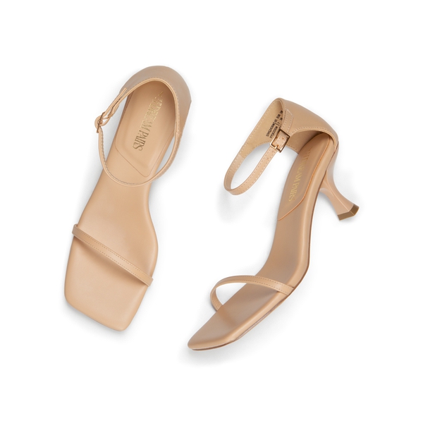 Square-Toe One Strap Kitten Heel Sandals - NUDE-PU - 5