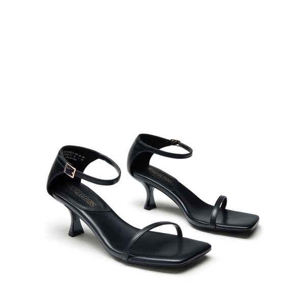 Square-Toe One Strap Kitten Heel Sandals - BLACK-PU - 4