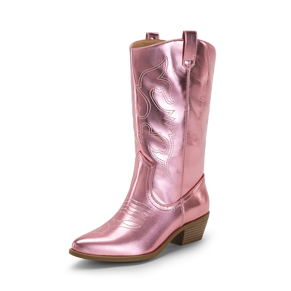 Mid Calf Western Cowboy Boots - PINK-METAL -  0