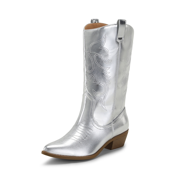 Mid Calf Western Cowboy Boots - SILVER-METAL -  0