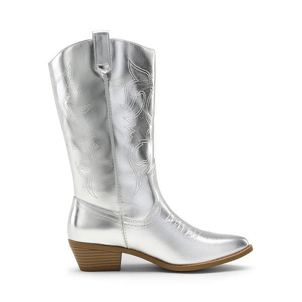 Mid Calf Western Cowboy Boots - SILVER-METAL - 2