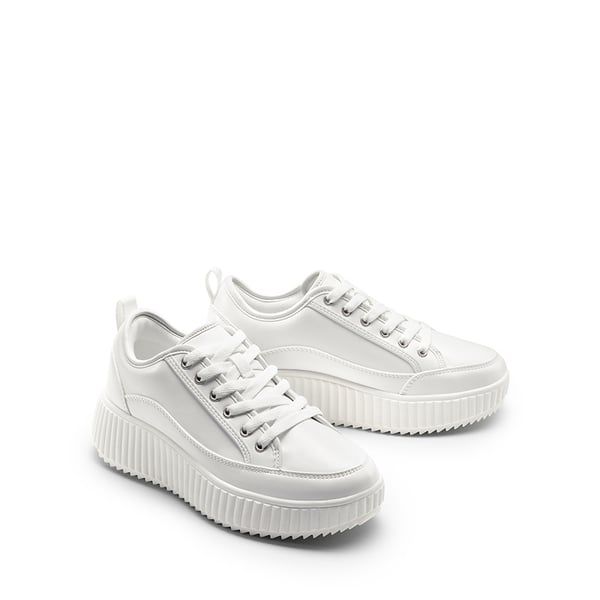 [Sky] Comfortable Platform Fashion Sneakers - WHITE/PU - 7