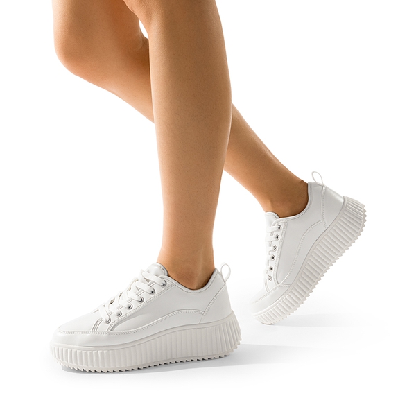 [Sky] Comfortable Platform Fashion Sneakers - WHITE/PU - 1