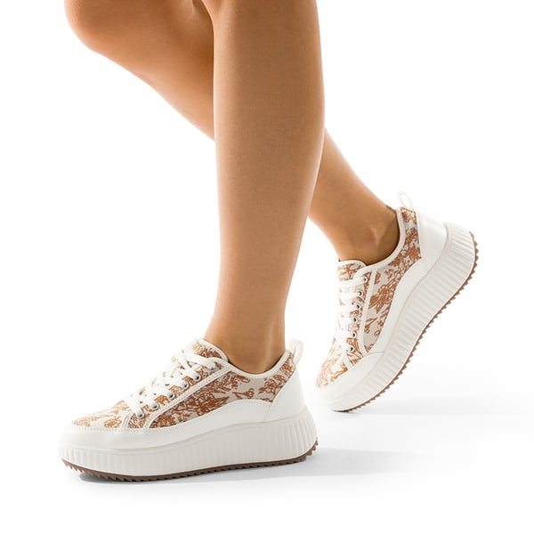 [Sky] Comfortable Platform Fashion Sneakers - BROWN/BEIGE/WHITE - 1