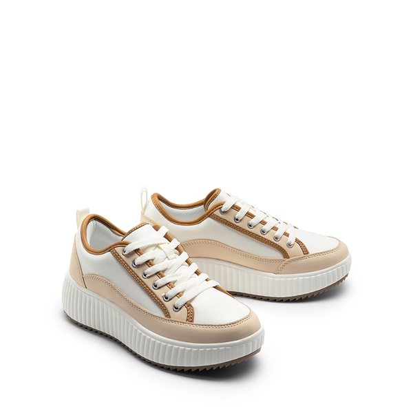 [Sky] Comfortable Platform Fashion Sneakers - BROWN/WHITE-PU - 7