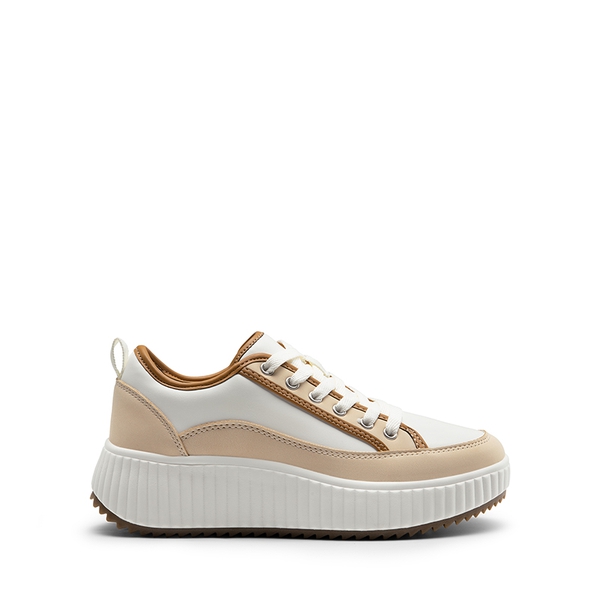 [Sky] Comfortable Platform Fashion Sneakers - BROWN/WHITE-PU - 4