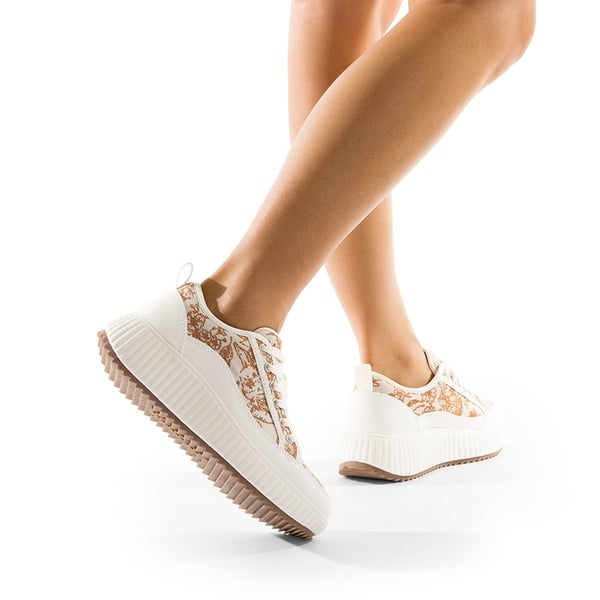 [Sky] Comfortable Platform Fashion Sneakers - BROWN/BEIGE/WHITE - 2