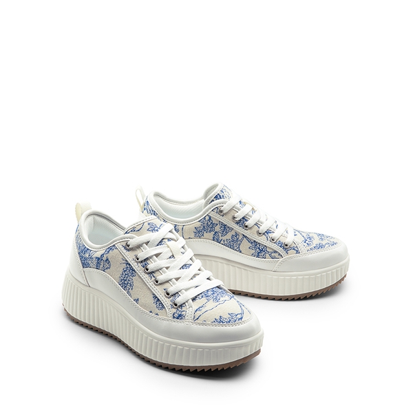[Sky] Comfortable Platform Fashion Sneakers - BLUE/BEIGE/WHITE - 7