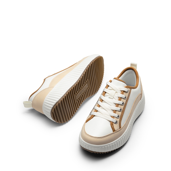 [Sky] Comfortable Platform Fashion Sneakers - BROWN/WHITE-PU - 6