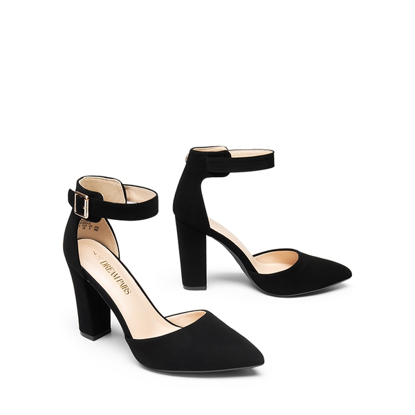 Ankle-Strap Chunky High Heel Pumps - BLACK-NUBUCK - 6